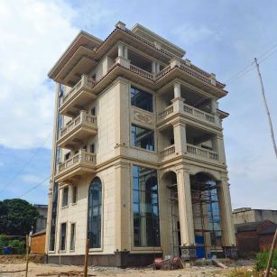 晋中 黄金麻花岗岩石材别墅外墙干挂搭配（雕花栏杆花瓶柱门楼罗马柱）