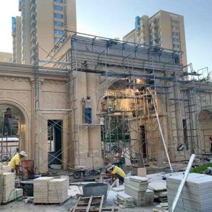 晋中 黄金麻荔枝面花岗岩小区门楼外墙干挂