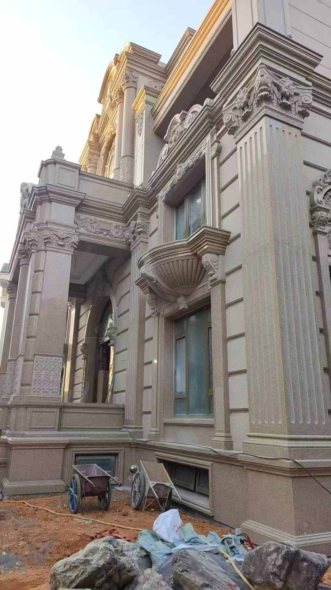 晋中 黄金麻花岗岩光面别墅外墙干挂施工完成