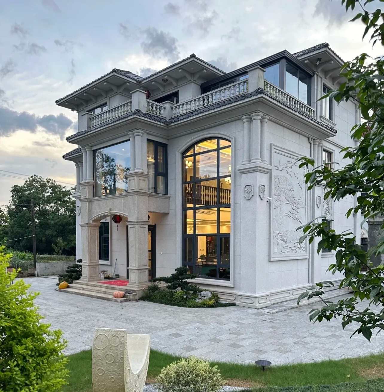 晋中 白麻花岗岩私人别墅干挂石材豪华定制