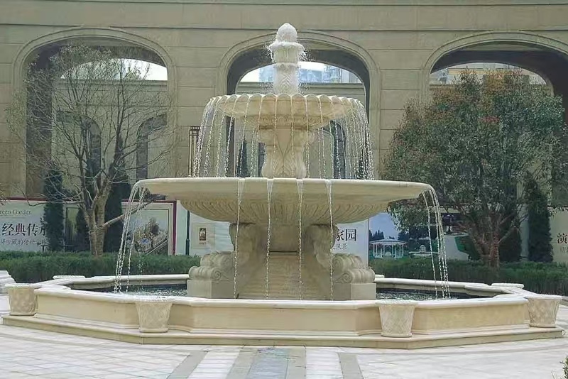 晋中 黄金麻花岗岩异型加工——户外庭院石雕流水喷泉