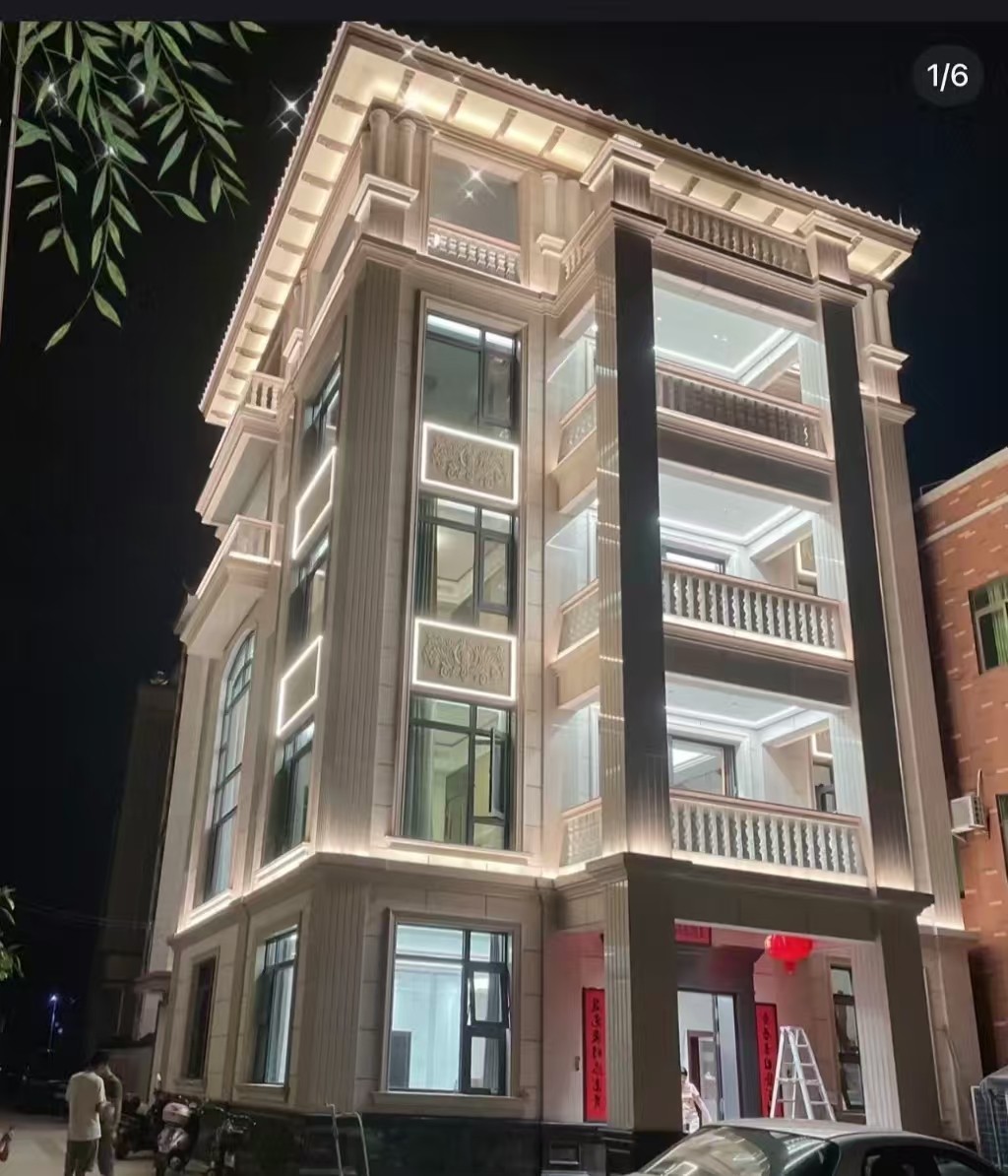 晋中 芝麻白花岗岩别墅外墙夜间效果