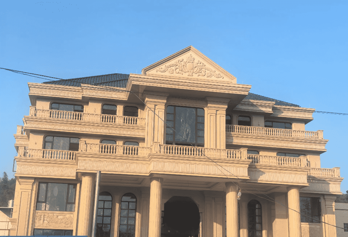 晋中黄金麻别墅外墙干挂石材效果示例