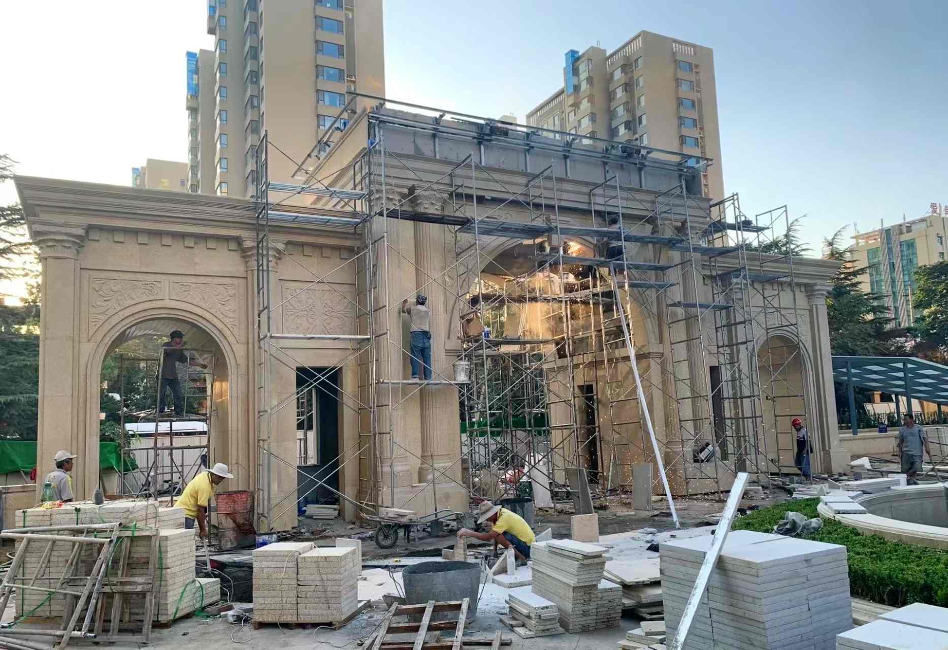 晋中 黄金麻荔枝面花岗岩小区门楼外墙干挂